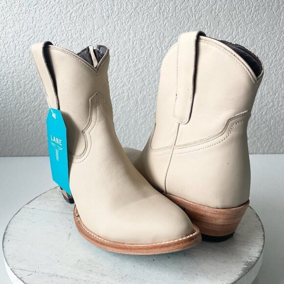 Lane PLAIN JANE Womens Cowboy Bootie 9.5 Pale Ivory Western Cowgirl Ankle Boot - Picture 1 of 12